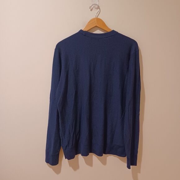 SmartWool Crew Neck Sweater Mens L Navy Blue Stripe Wool Blend Pullover - Picture 4 of 7